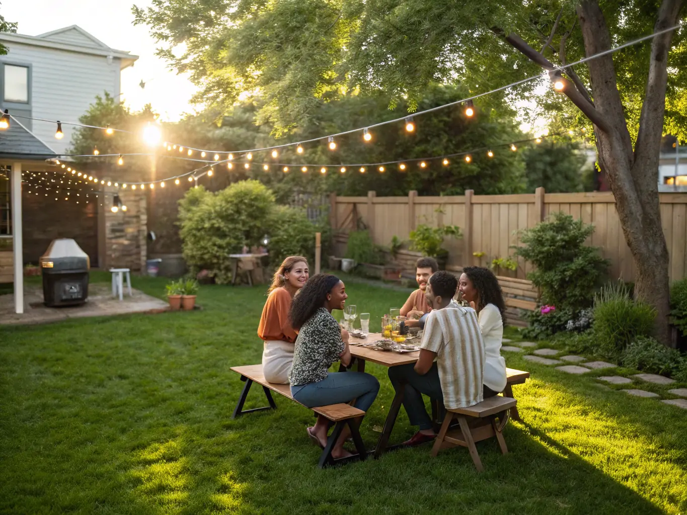 A photograph capturing a lively scene from one of S.D.J. SYNDIKA DES JOUEURS's social gatherings, showing people laughing, sharing food, and enjoying each other's company.